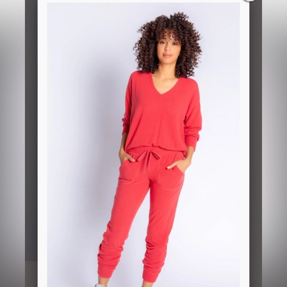 EUC PJ Salvage Peachy Banded Jogger Loungewear Burnt Red Size Small - Picture 11 of 13